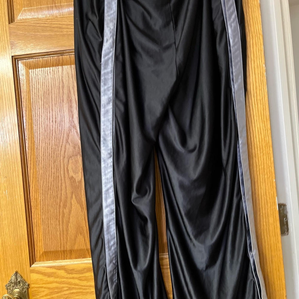 Black Satin Pants with Silver Stripes